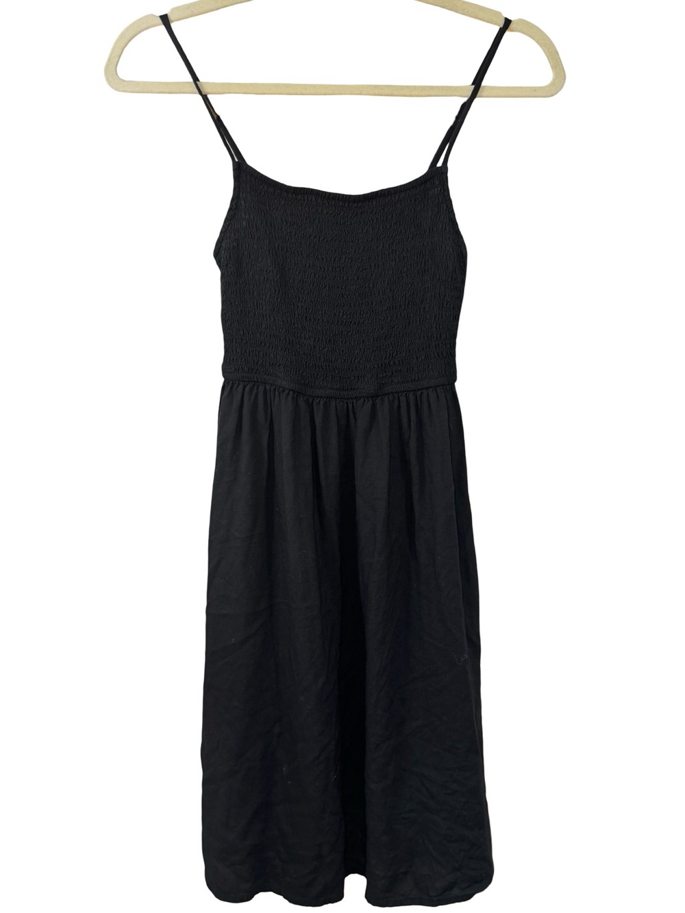 Black Smocked Bodice Midi Dress with Spaghetti Straps beach cover up